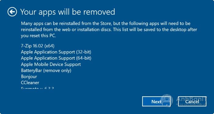 Màn hình hiển thị một cảnh báo của Windows hãy chọn Next 