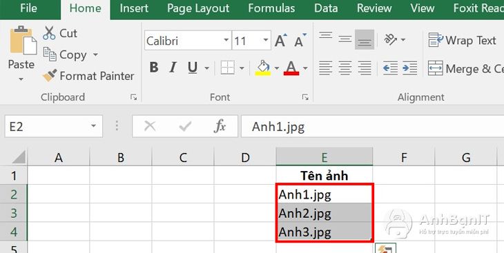 Tạo thêm cột tên ảnh trong file Excel