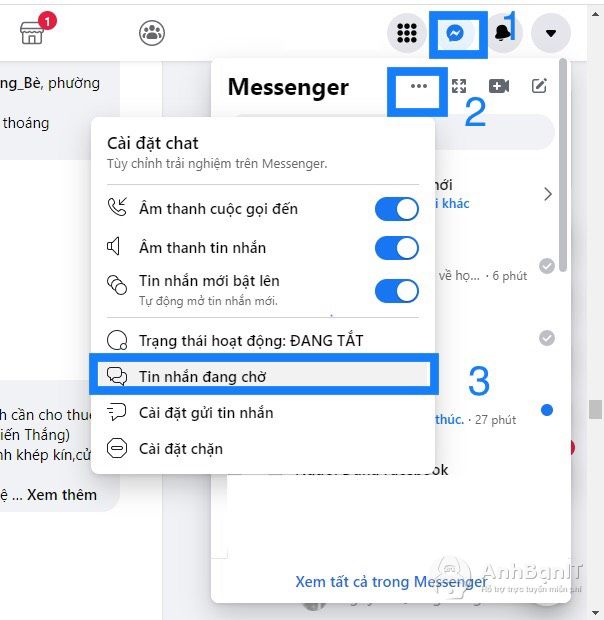 Tùy chọn Messenger sẽ có phần mục Tin nhắn chờ