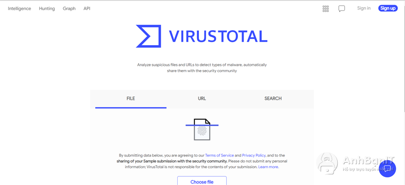 Giao diện trang web Virustotal